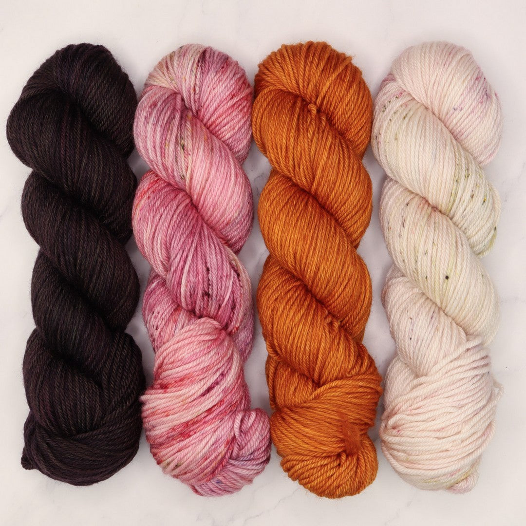 Poet Worsted – Four Colour Set in colourway Plumage – 10ply weight merino, nylon, silk yarn