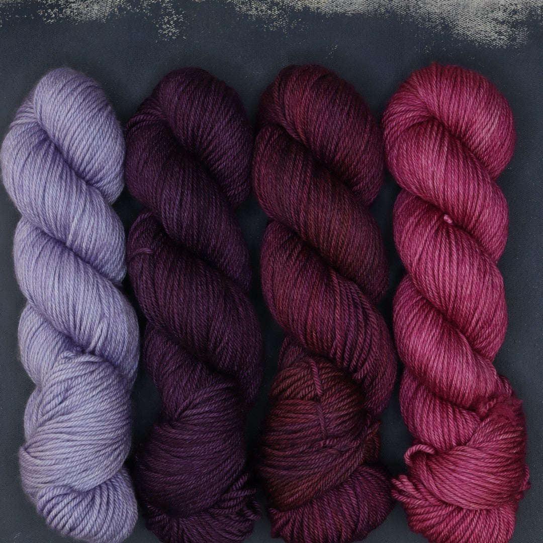 Poet Worsted – Four Colour Set in colourway Séance – 10ply weight merino, nylon, silk yarn