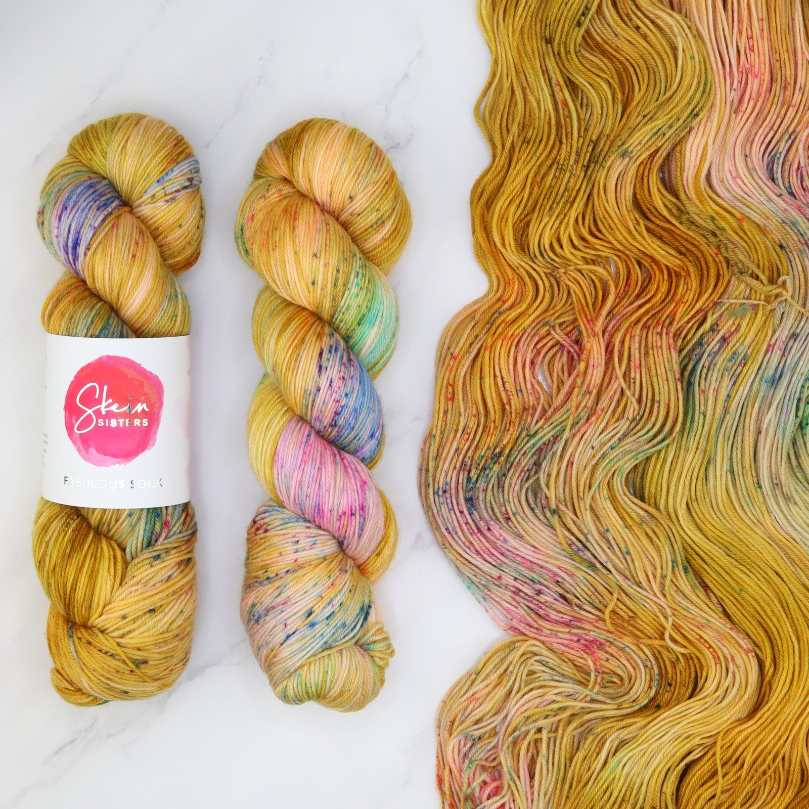 Skein Sisters Fabulous Sock in colourway Butterscotch Sprinkles – 4ply weight merino, nylon yarn