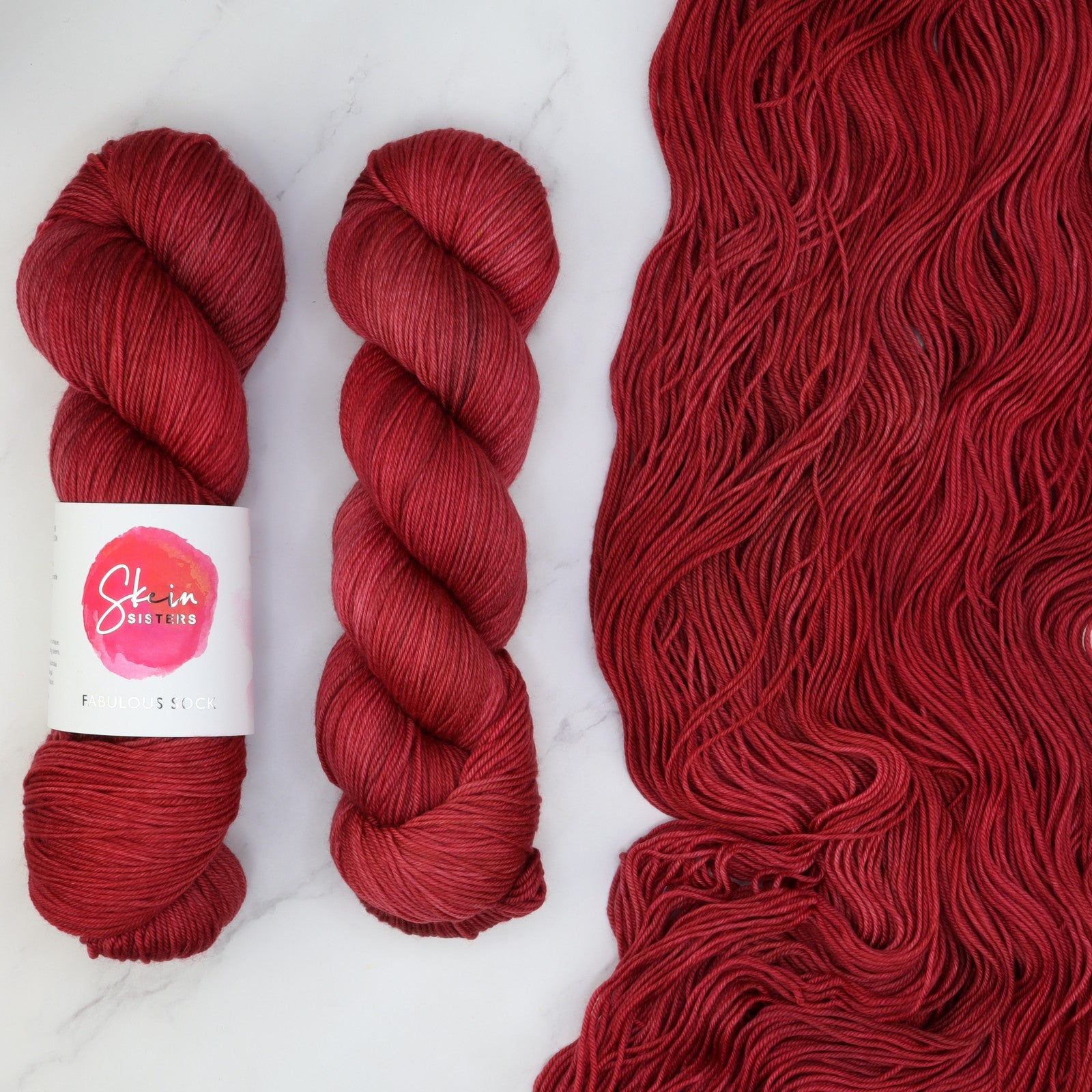 Skein Sisters Fabulous Sock in colourway Red Rattler – 4ply weight merino, nylon yarn