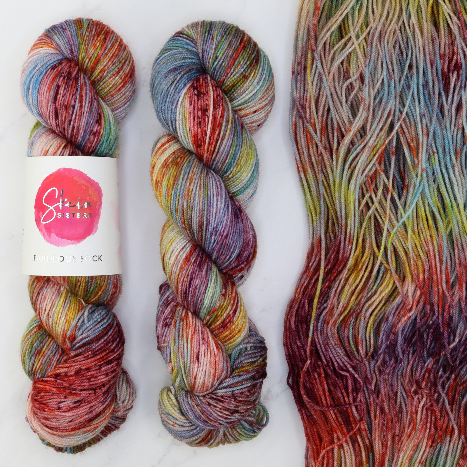 Skein Sisters Fabulous Sock in colourway Stained Glass – 4ply weight merino, nylon yarn