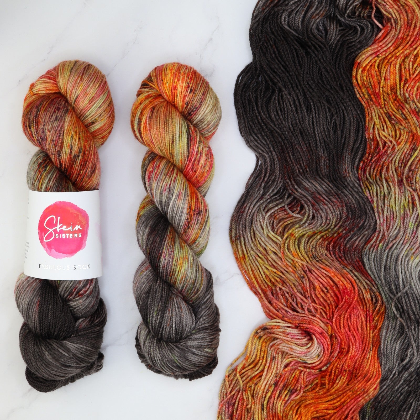 Skein Sisters Fabulous Sock in colourway Volcano – 4ply weight merino, nylon yarn
