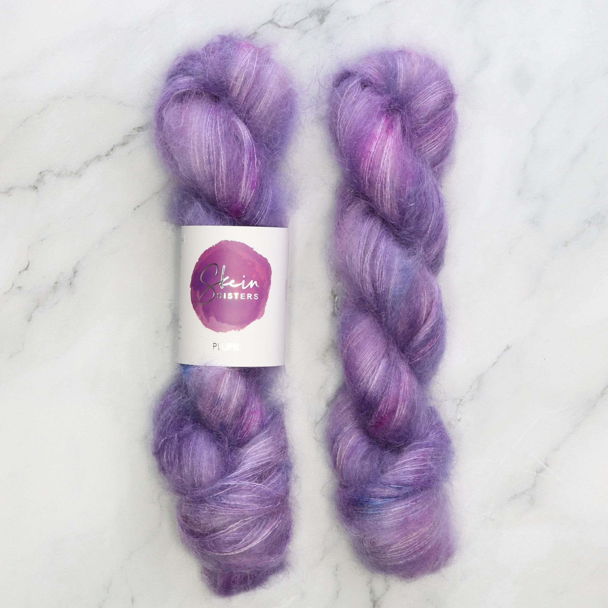 Skein Sisters Plume in colourway Lacy – 2ply weight mohair, silk yarn