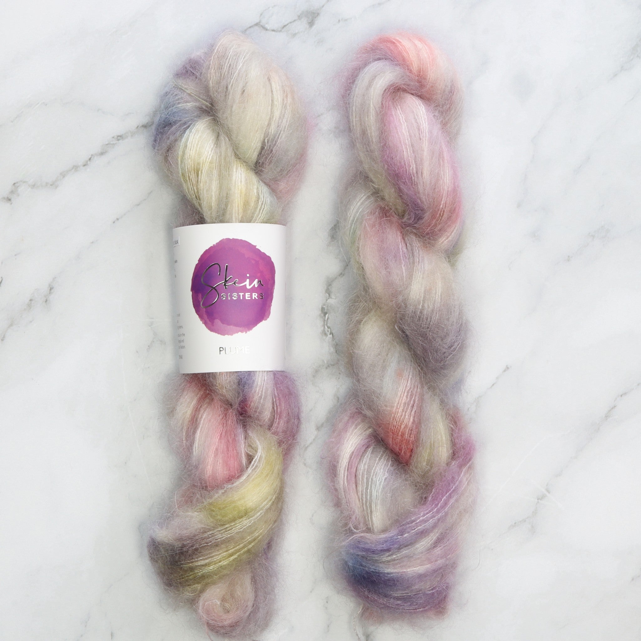 Skein Sisters Plume in colourway Lullaby – 2ply weight mohair, silk yarn