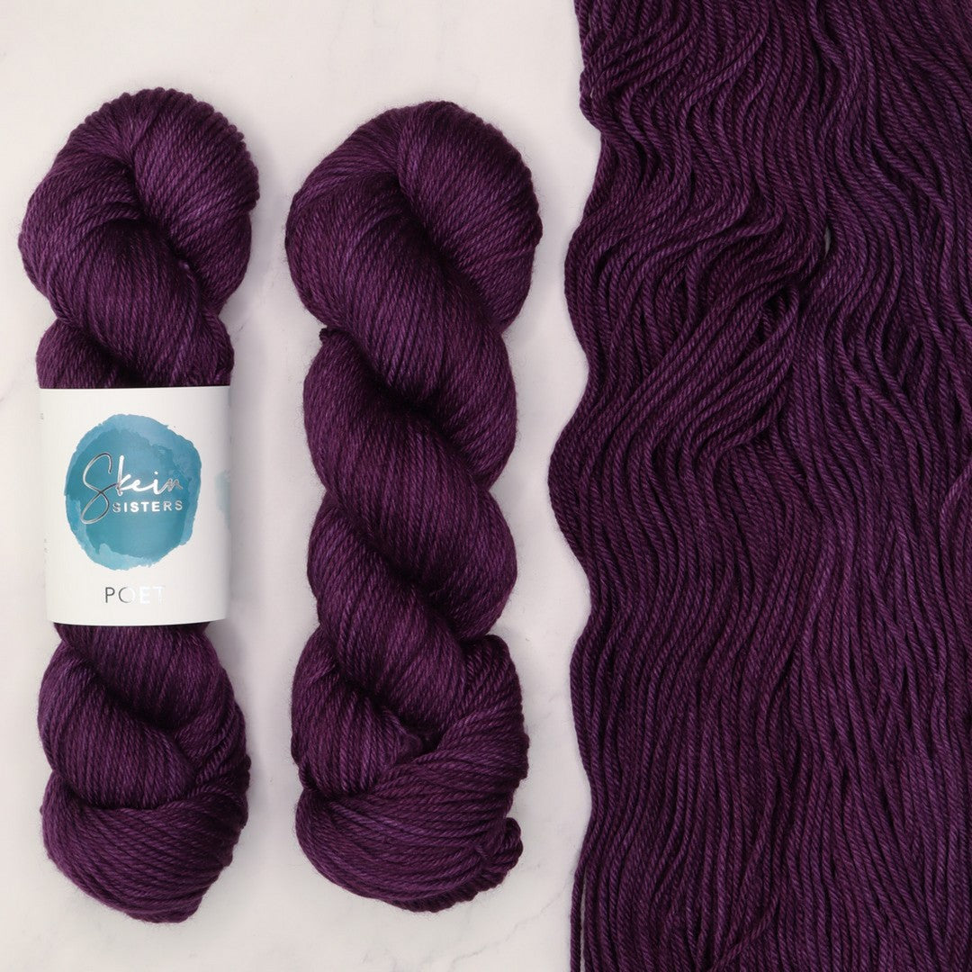 Poet Worsted – Three Skein Set in colourway After Midnight – 10ply weight merino, nylon, silk yarn