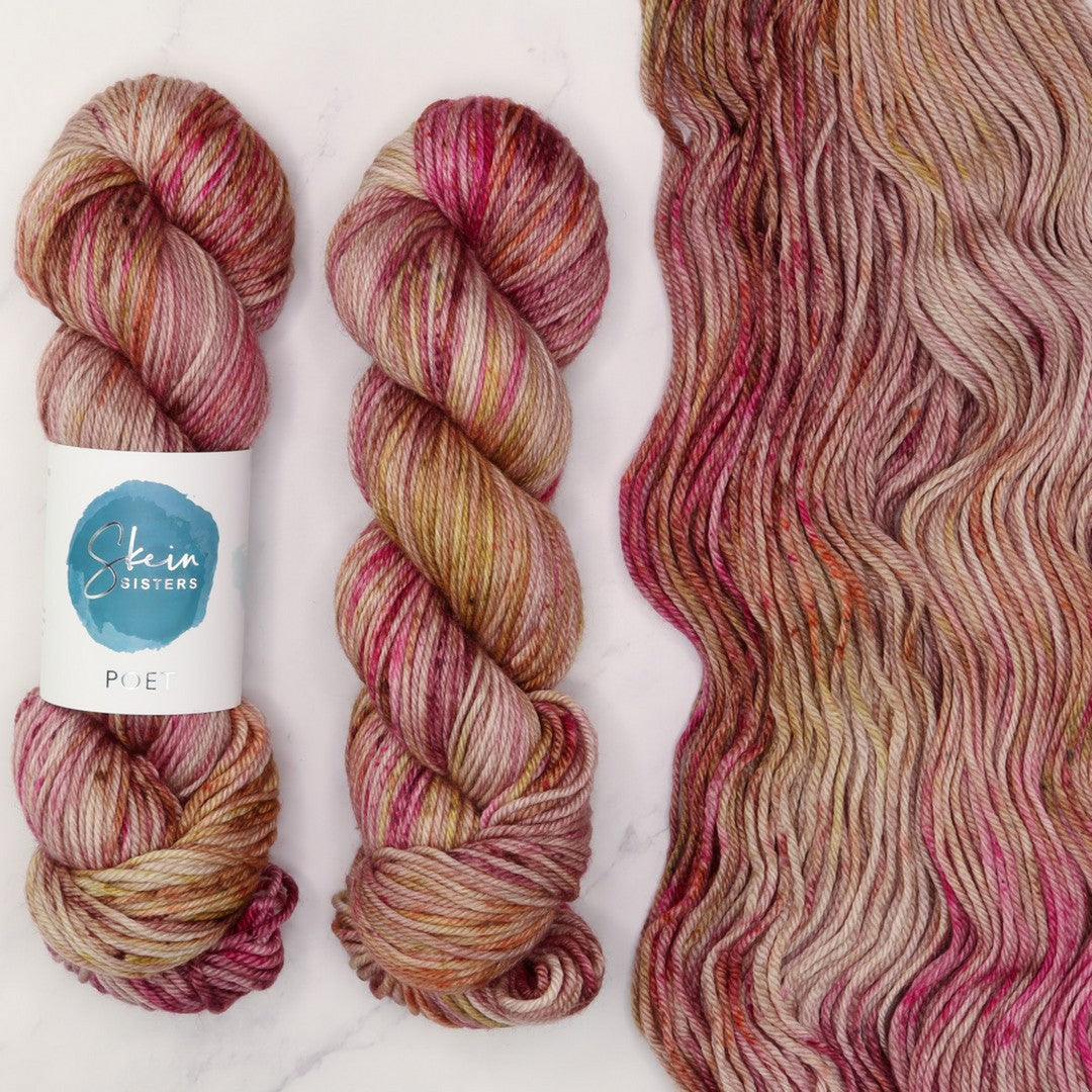 Poet Worsted – Two Skein Set in colourway Dried Roses – 10ply weight merino, nylon, silk yarn