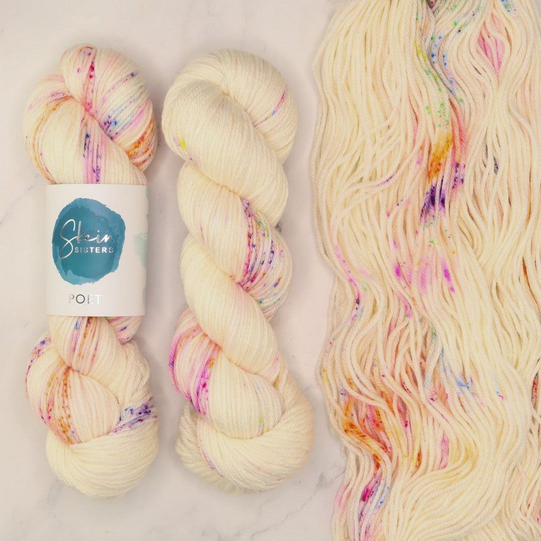 Skein Sisters Poet in colourway Fairy Footsteps – 10ply weight merino, nylon, silk yarn