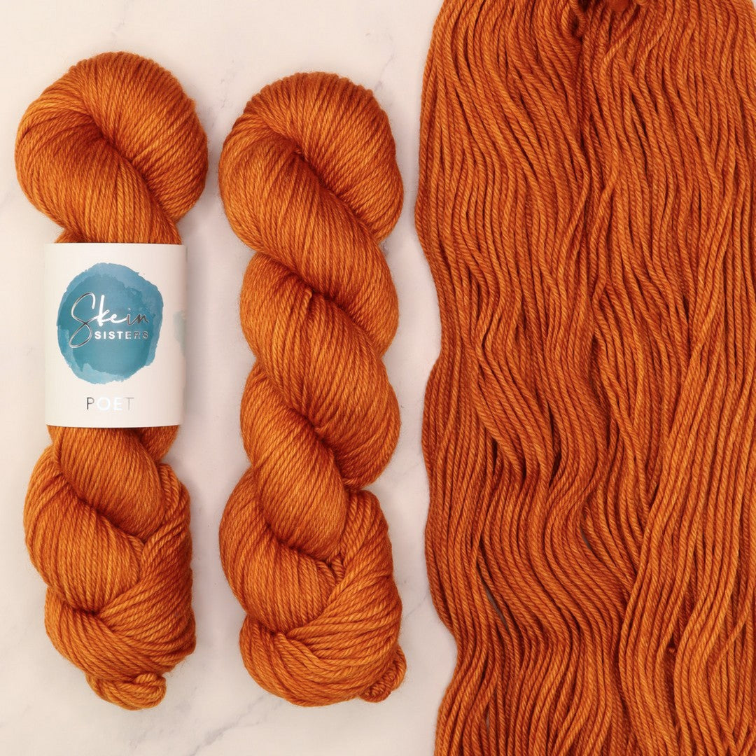 Poet Worsted – Two Skein Set in colourway Ginger Gold – 10ply weight merino, nylon, silk yarn