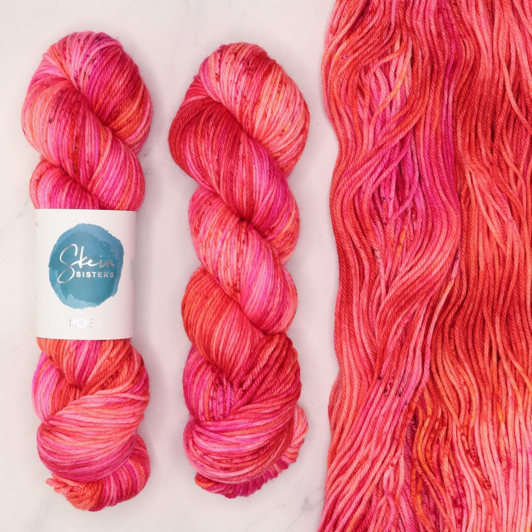 Skein Sisters Poet in colourway HOT TO GO! – 10ply weight merino, nylon, silk yarn