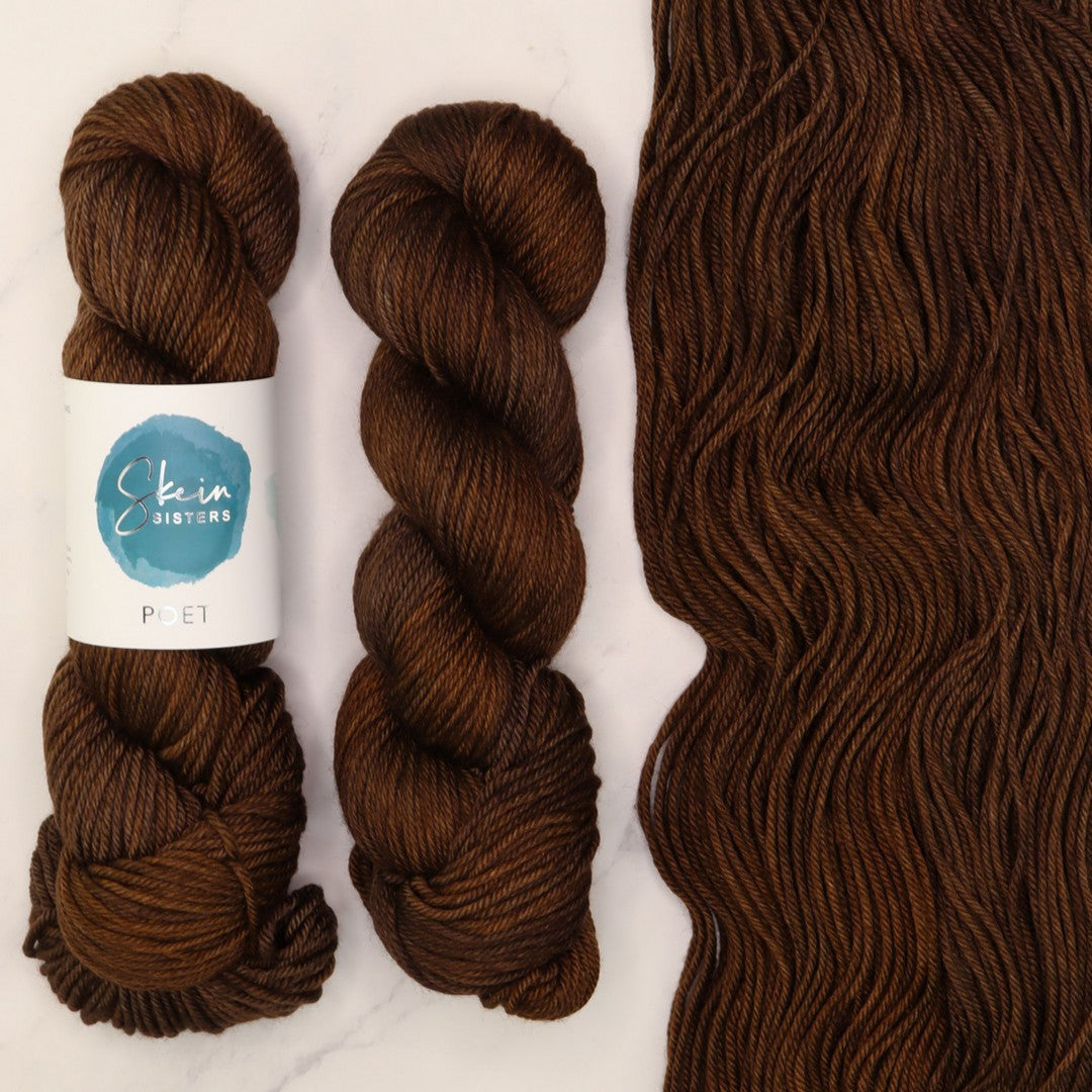 Poet Worsted – Two Skein Set in colourway Macchiato – 10ply weight merino, nylon, silk yarn