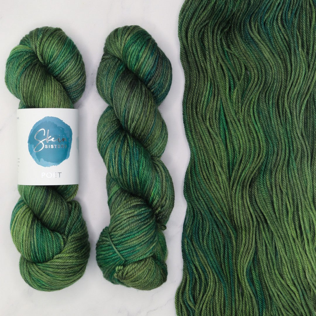 Poet Worsted – Three Skein Set in colourway Medusa – 10ply weight merino, nylon, silk yarn
