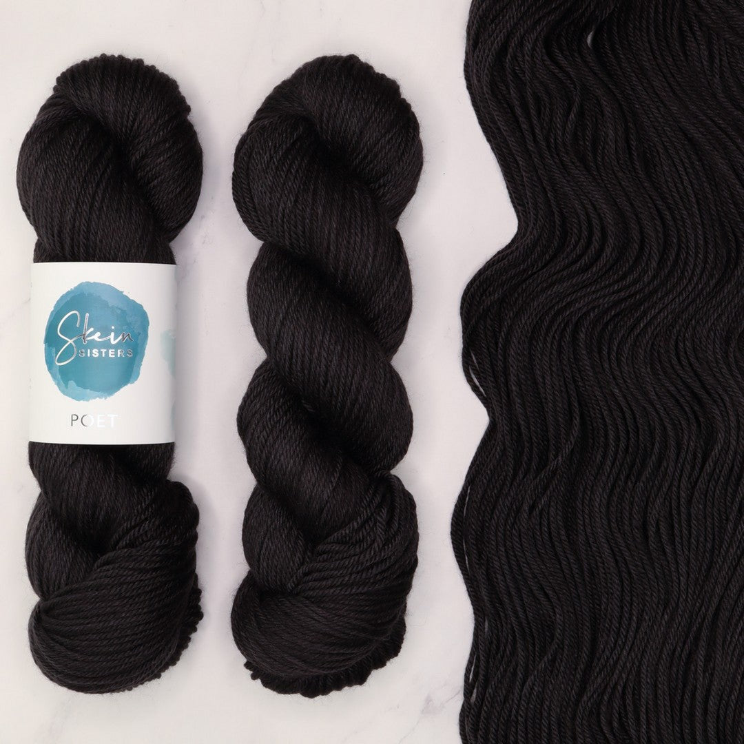 Poet Worsted – Three Skein Set in colourway Morticia – 10ply weight merino, nylon, silk yarn