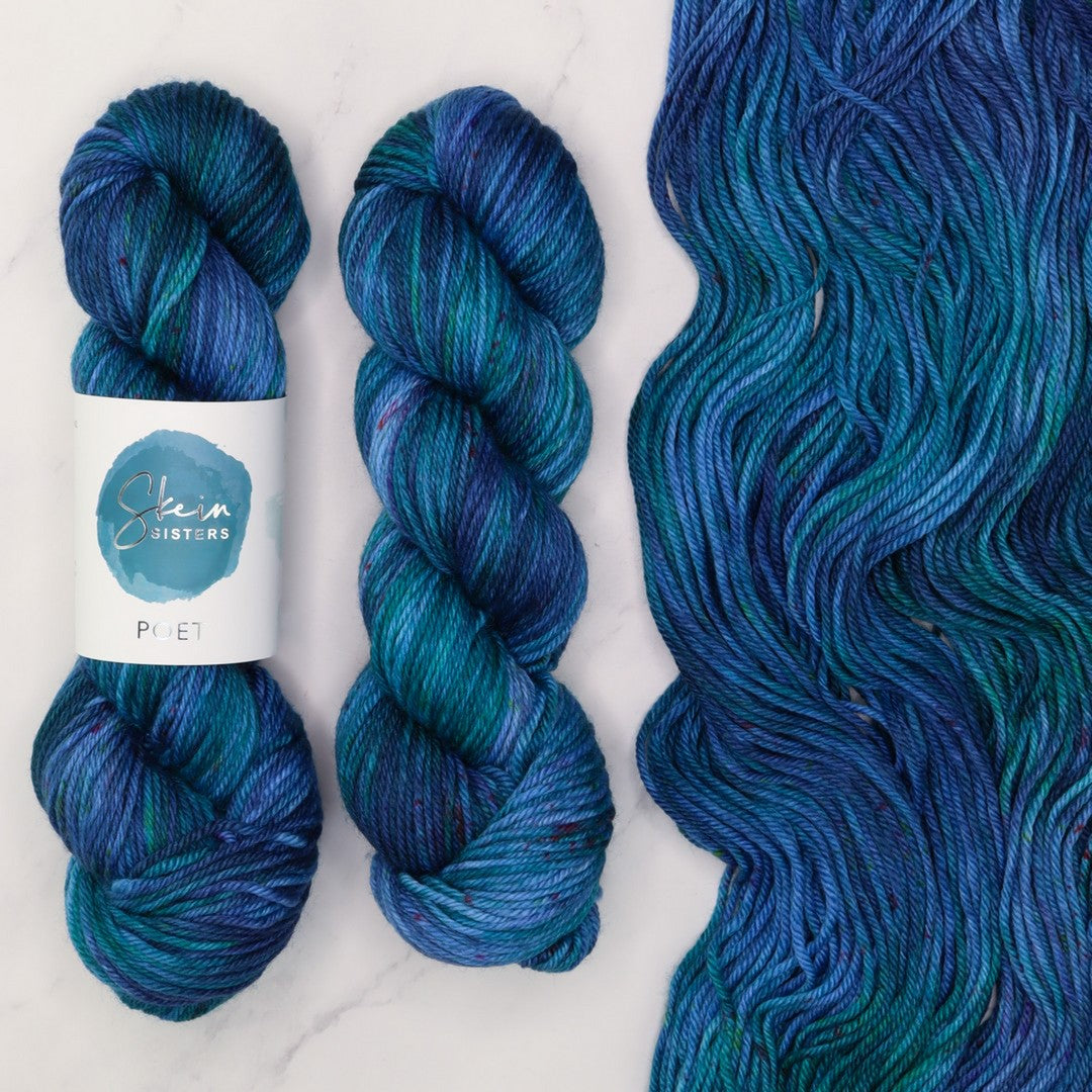 Poet Worsted – Two Skein Set in colourway Oceanic – 10ply weight merino, nylon, silk yarn