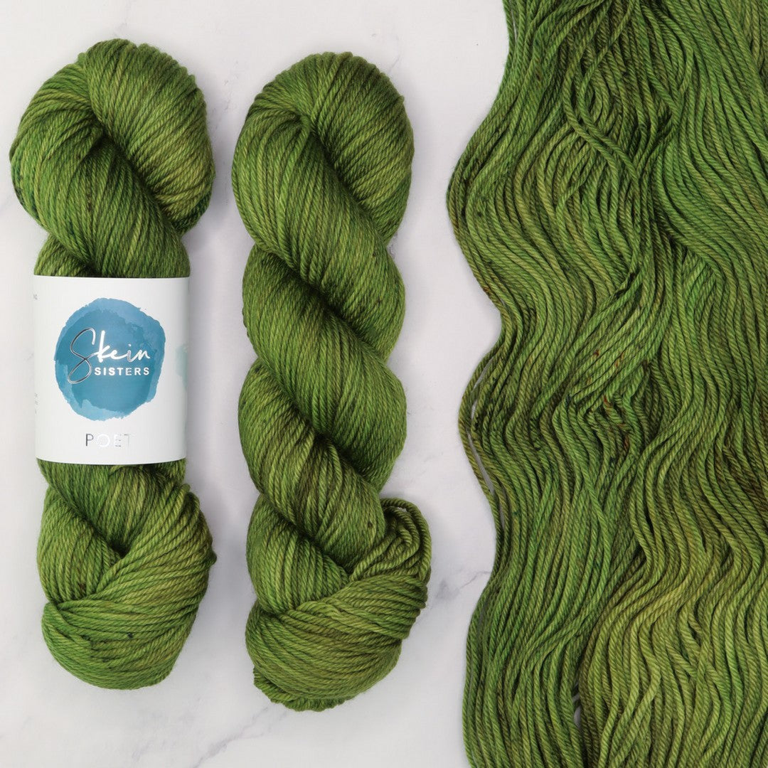 Skein Sisters Poet in colourway Olive You – 10ply weight merino, nylon, silk yarn