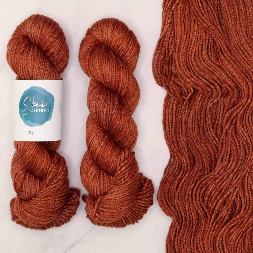 Poet Worsted – Two Skein Set in colourway Red Kangaroo – 10ply weight merino, nylon, silk yarn
