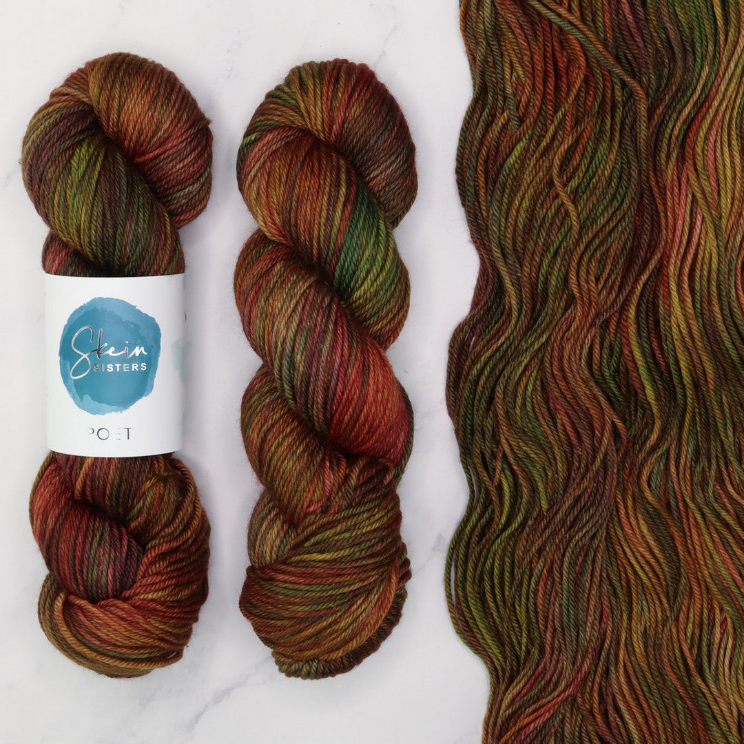 Poet Worsted – Two Skein Set in colourway Roots Corrode – 10ply weight merino, nylon, silk yarn