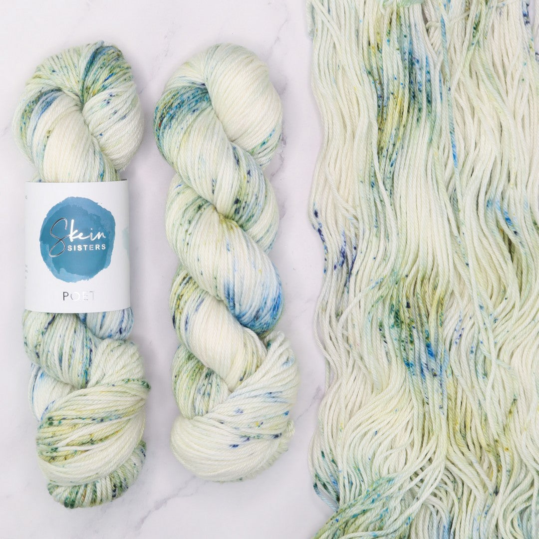 Poet Worsted – Three Skein Set in colourway Spindrift – 10ply weight merino, nylon, silk yarn