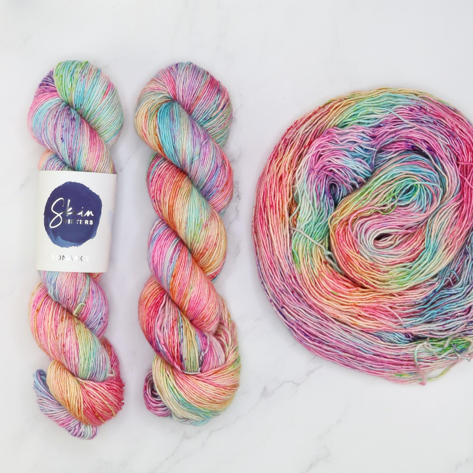 Skein Sisters Romance in colourway All Dolled Up – 4ply weight merino, silk yarn