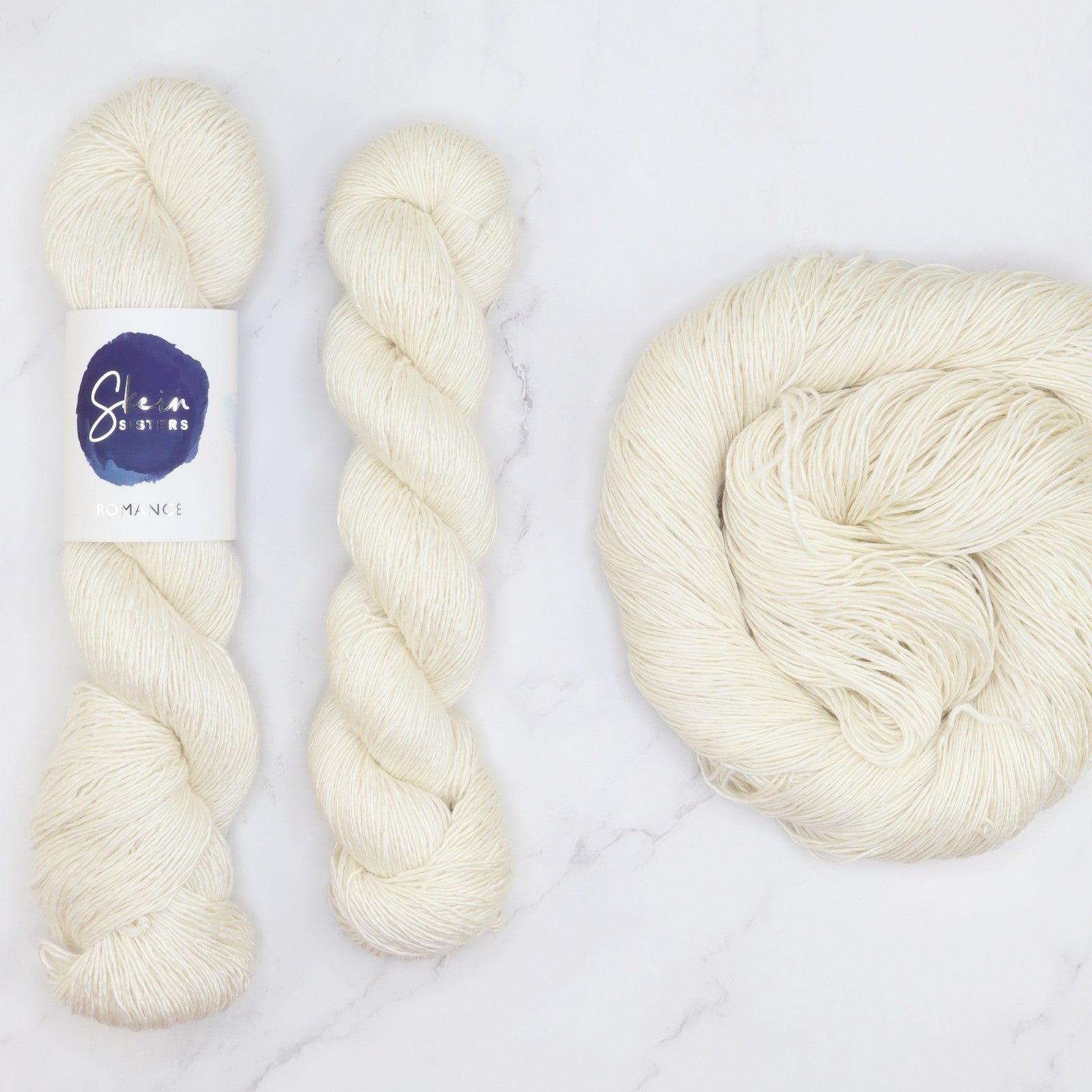 Skein Sisters Romance in colourway Lustre (Undyed) – 4ply weight merino, silk yarn
