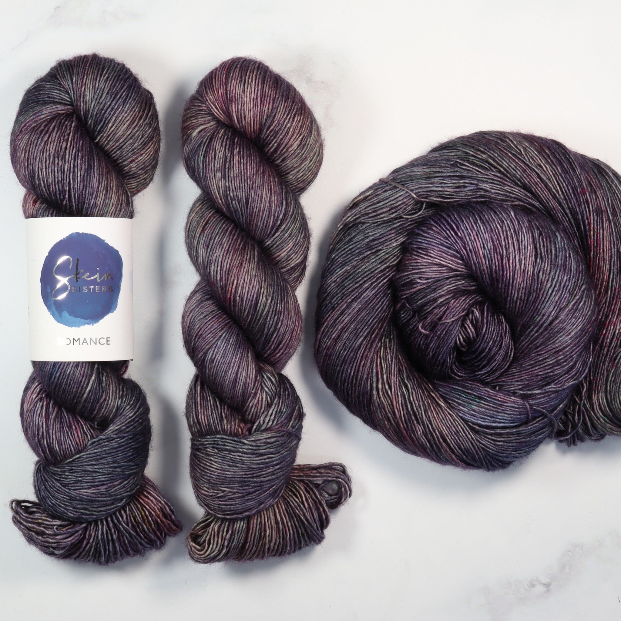 Skein Sisters Romance in colourway Stolen Thunder – 4ply weight merino, silk yarn