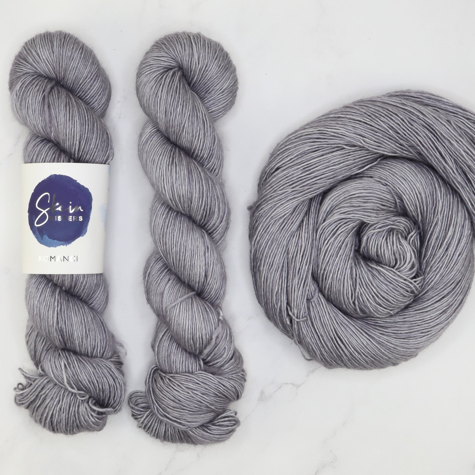 Skein Sisters Romance in colourway Titanium – 4ply weight merino, silk yarn