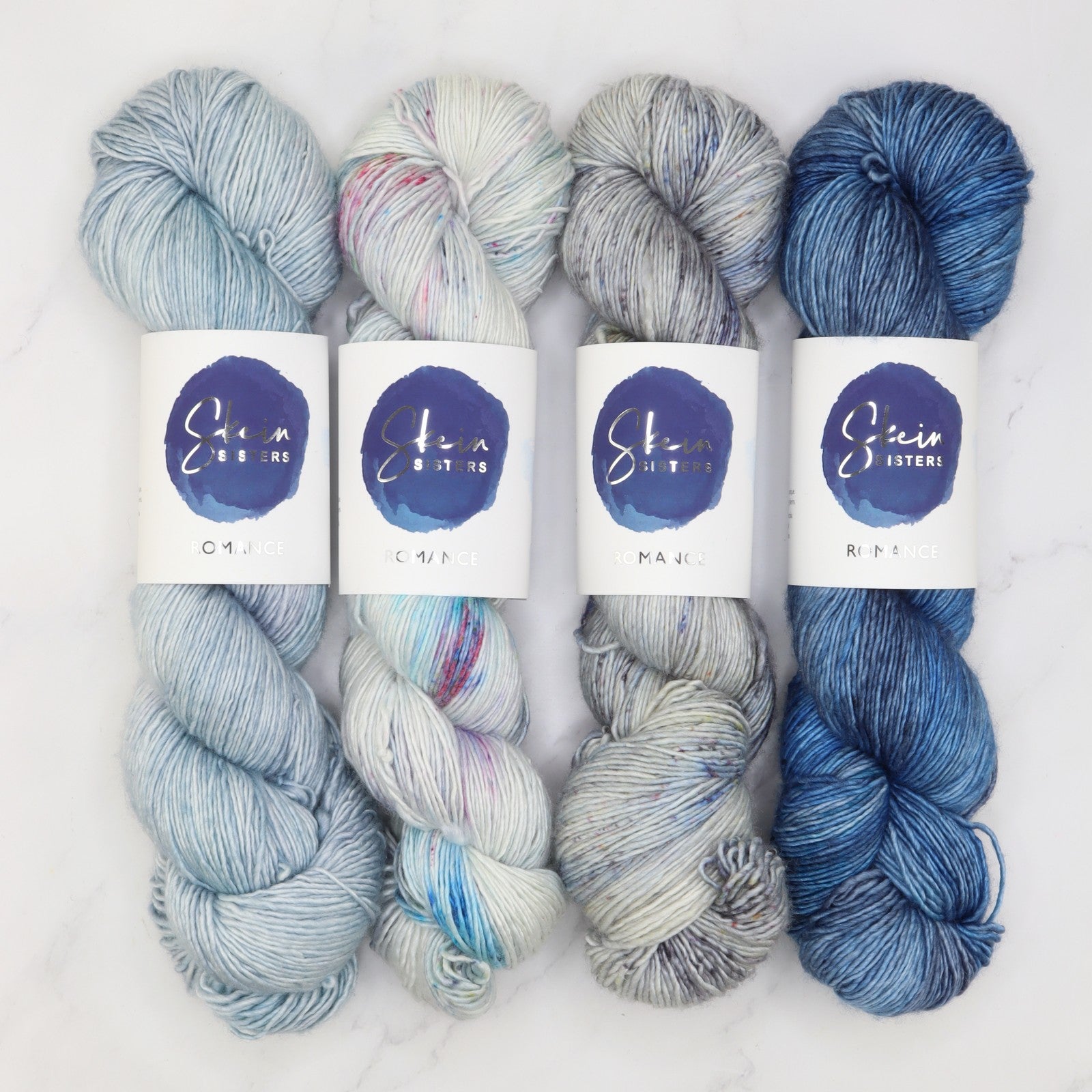 Romance Gradient Sets in colourway Antarctica – 4ply weight merino, silk yarn