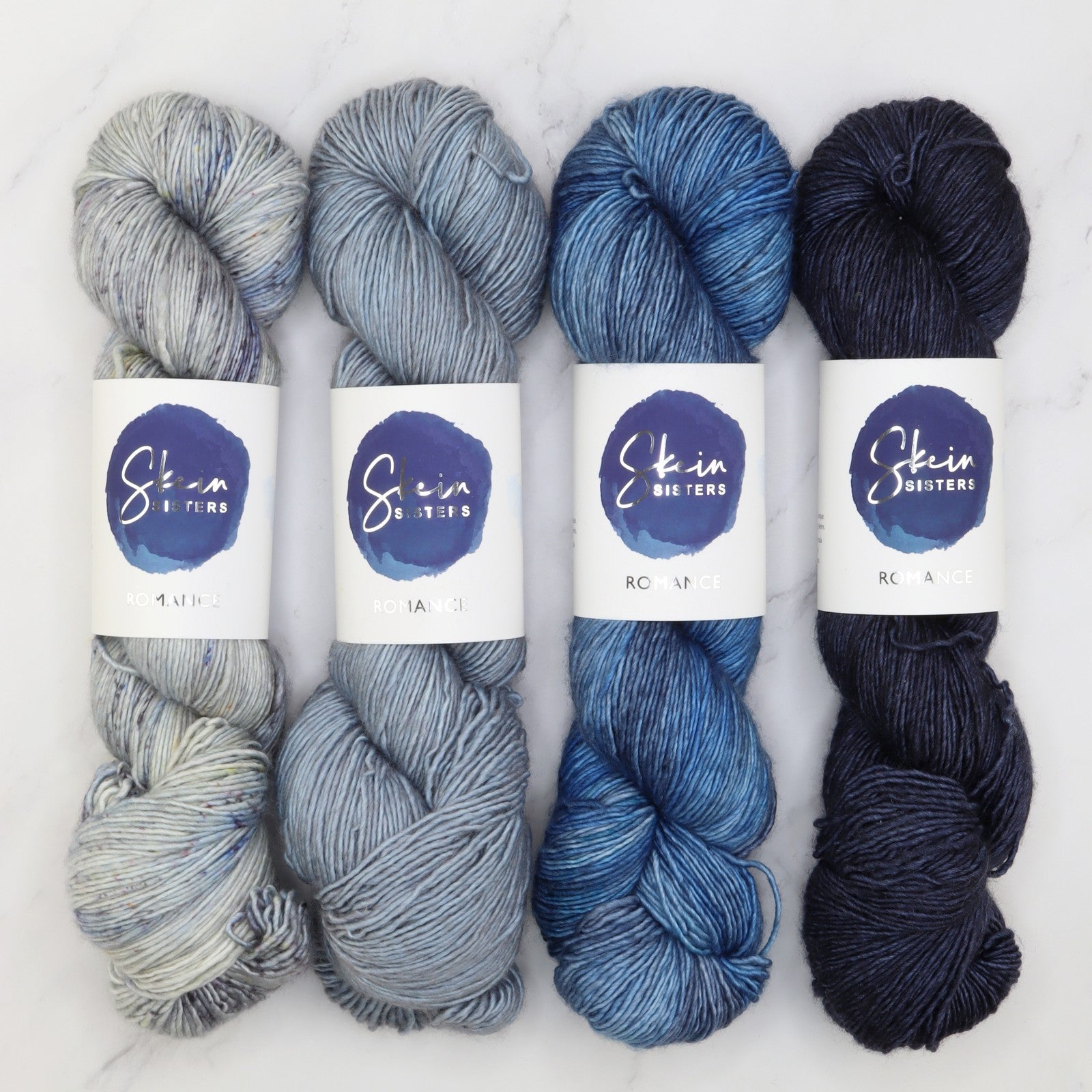 Romance Gradient Sets in colourway Mako – 4ply weight merino, silk yarn