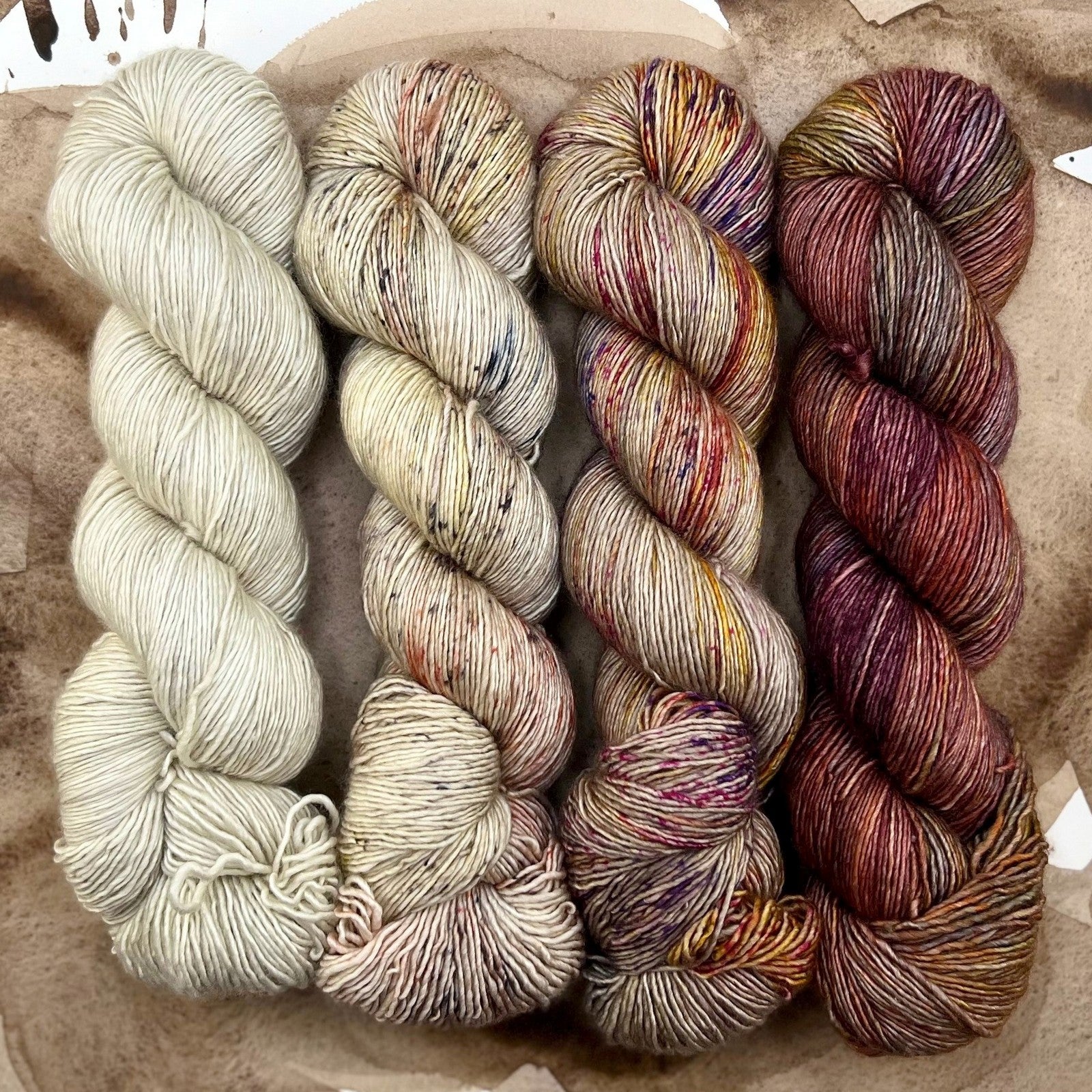 Romance Gradient Sets in colourway Antiquity – 4ply weight merino, silk yarn