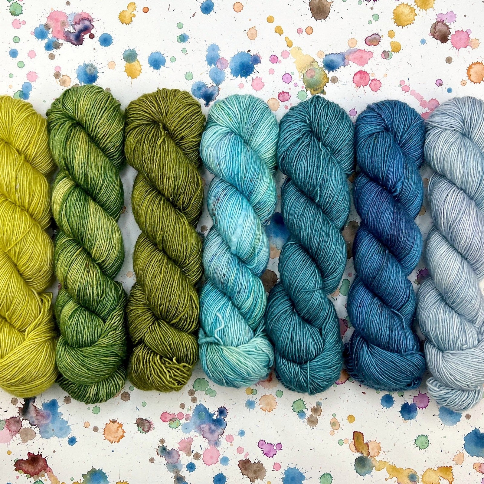 Romance Gradient Sets in colourway Blue-Green Cascade – 4ply weight merino, silk yarn