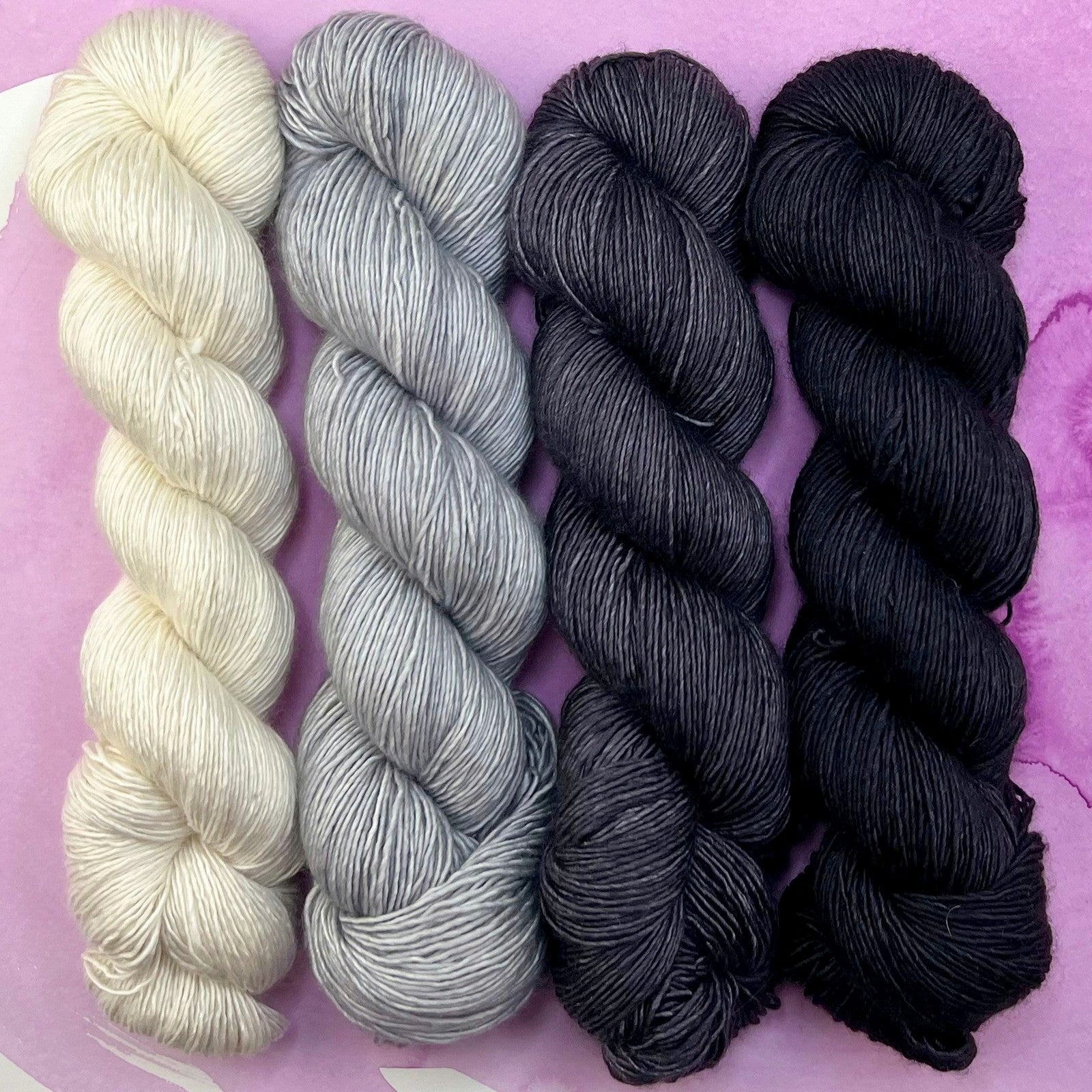 Romance Gradient Sets in colourway Nightfall – 4ply weight merino, silk yarn