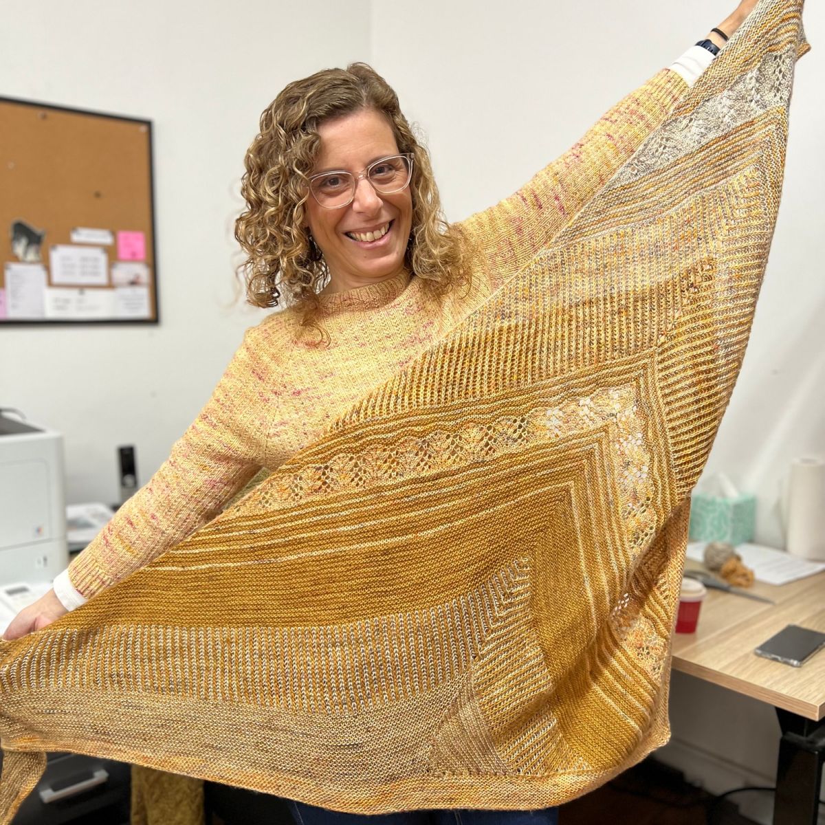 Shake It Up Shawl by Anna Johanna knitted in Skein Sisters Romance