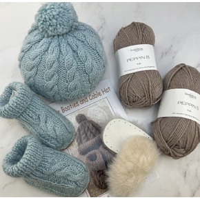 Alpaca Yarns Cable Booties and Hat Kit with Peppin 8