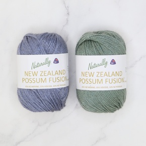 Eyelet Shawl Kit in NZ Possum Fusion: Denim-Green Tea