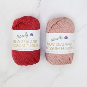 Eyelet Shawl Kit in NZ Possum Fusion: Red-Dusky Pink