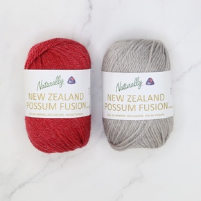 Eyelet Shawl Kit in NZ Possum Fusion: Red-Silver