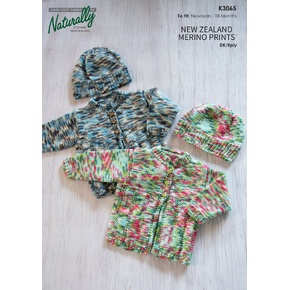 K3065 Baby Cardigan, Hat Set Merino Prints Pattern