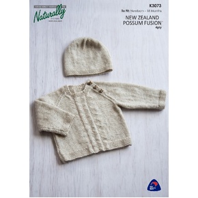 K3073 Baby Raglan Sweater & Hat in Possum Fusion 4ply Pattern