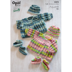 K3078 Child Jacket, Hat, Booties Set Aquarell Pattern