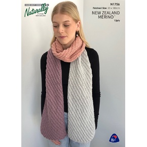 N1756 Three Colour Scarf NZ Merino 12ply Pattern