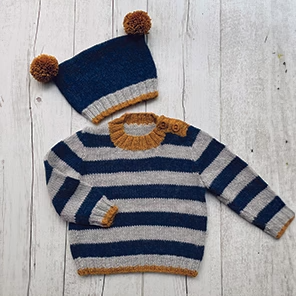 Striped Sweater & Beanie Pattern 1557 by Alpaca Yarns NZ