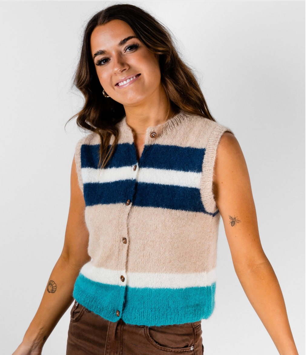 Indiecita Striped Vest Pattern 2129 by Alpaca Yarns NZ