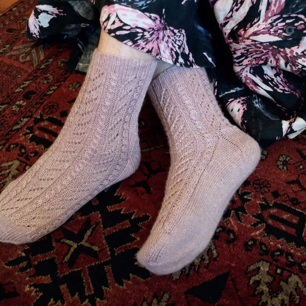 Ophelia Lace & Cable Socks Pattern 5005 by Alpaca Yarns NZ