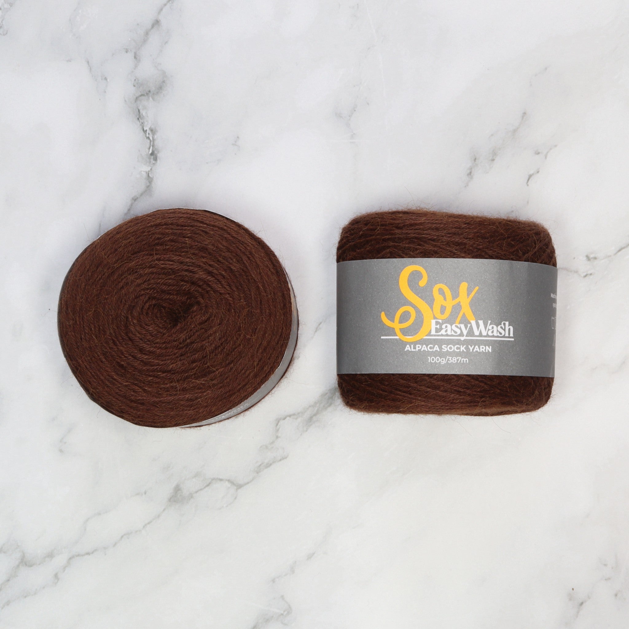 Alpaca Yarns Sox Easy Wash in colourway Chocolate – 4ply weight alpaca, nylon yarn