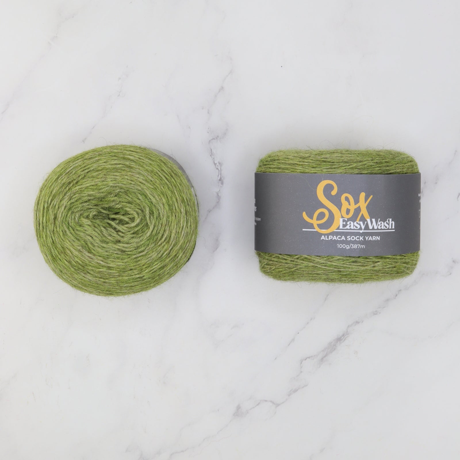 Alpaca Yarns Sox Easy Wash in colourway Green Tea – 4ply weight alpaca, nylon yarn