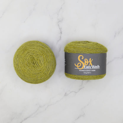 Alpaca Yarns Sox Easy Wash in colourway Chartreuse – 4ply weight alpaca, nylon yarn