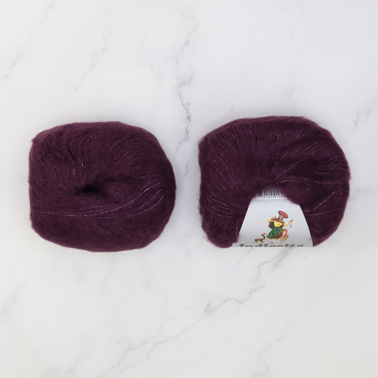 Alpaca Yarns Indiecita Baby Suri Silk Brushed in colourway Aubergine – 4ply weight alpaca, silk yarn