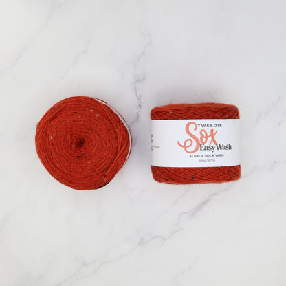 Alpaca Yarns Tweedie Sox Easy Wash in colourway Brick 2095 – 4ply weight alpaca, nylon, wool yarn