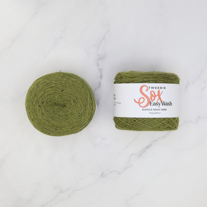 Alpaca Yarns Tweedie Sox Easy Wash in colourway Olive 2612 – 4ply weight alpaca, nylon, wool yarn