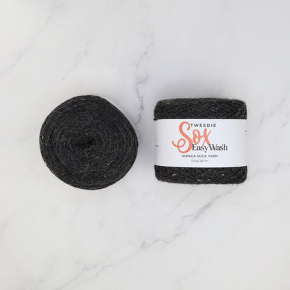 Alpaca Yarns Tweedie Sox Easy Wash in colourway Charcoal 403 – 4ply weight alpaca, nylon, wool yarn