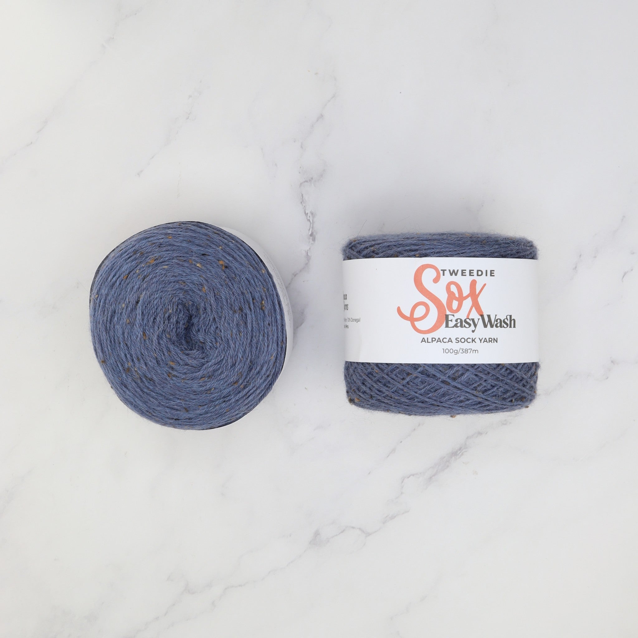 Alpaca Yarns Tweedie Sox Easy Wash in colourway Denim 8917 – 4ply weight alpaca, nylon, wool yarn